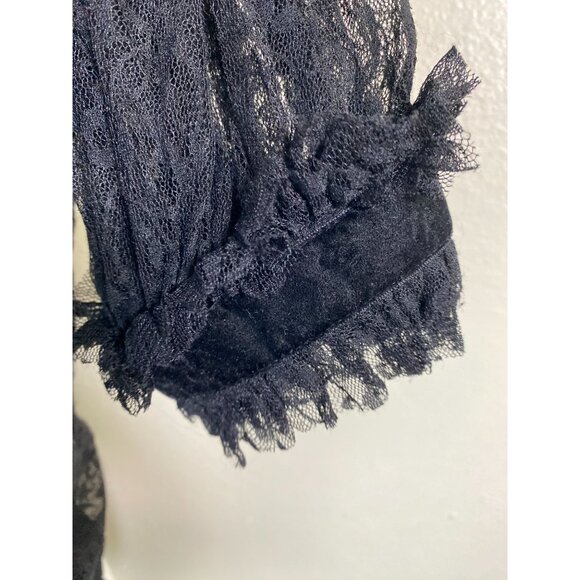 Vince Camuto Black Sheer Lace Long Sleeve Top Size Medium Ruffle Goth Whimsigoth - Picture 10 of 13